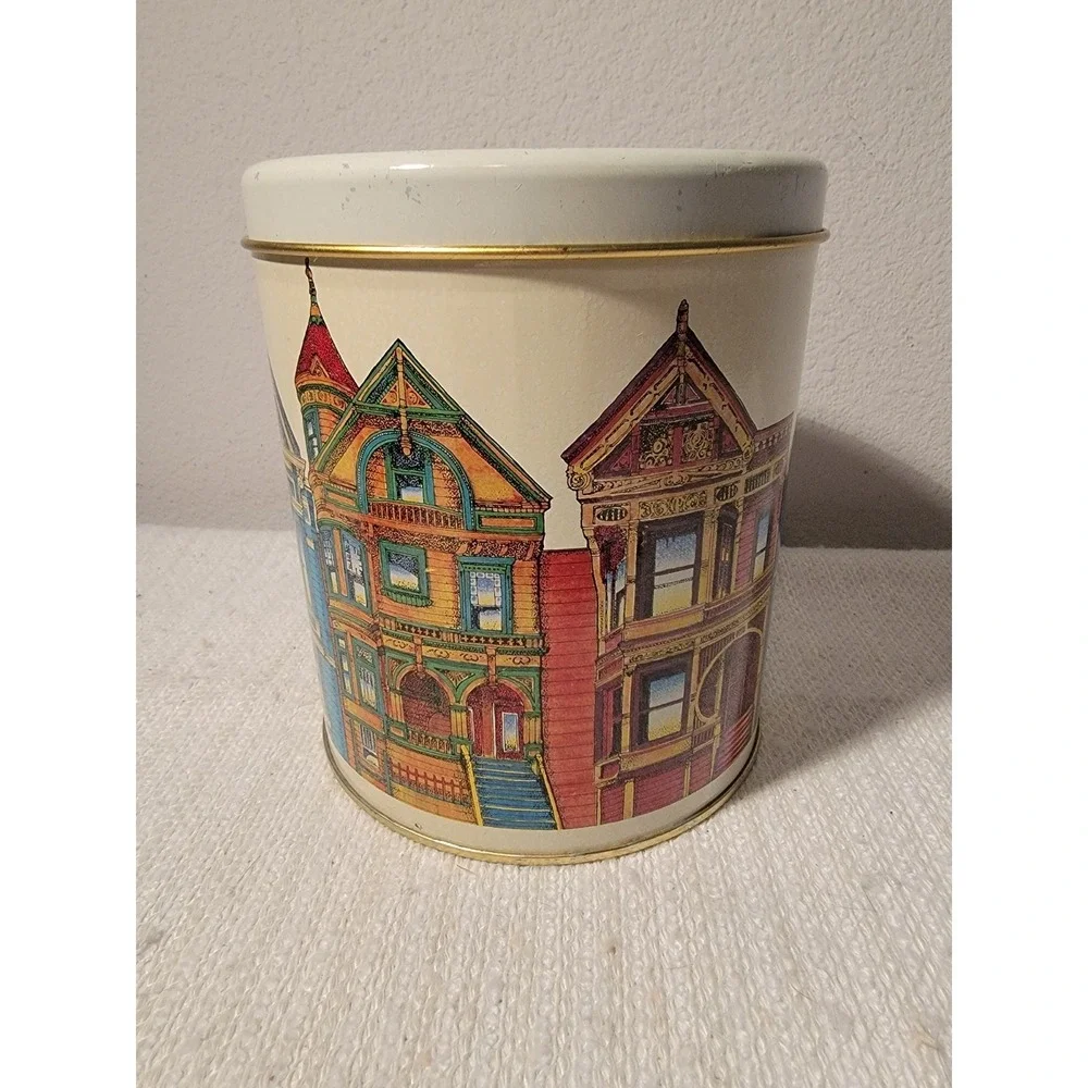 Ballonoff Victorian Homes Metal Tin Cookie Canister Cleveland Ohio Vintage EMPTY